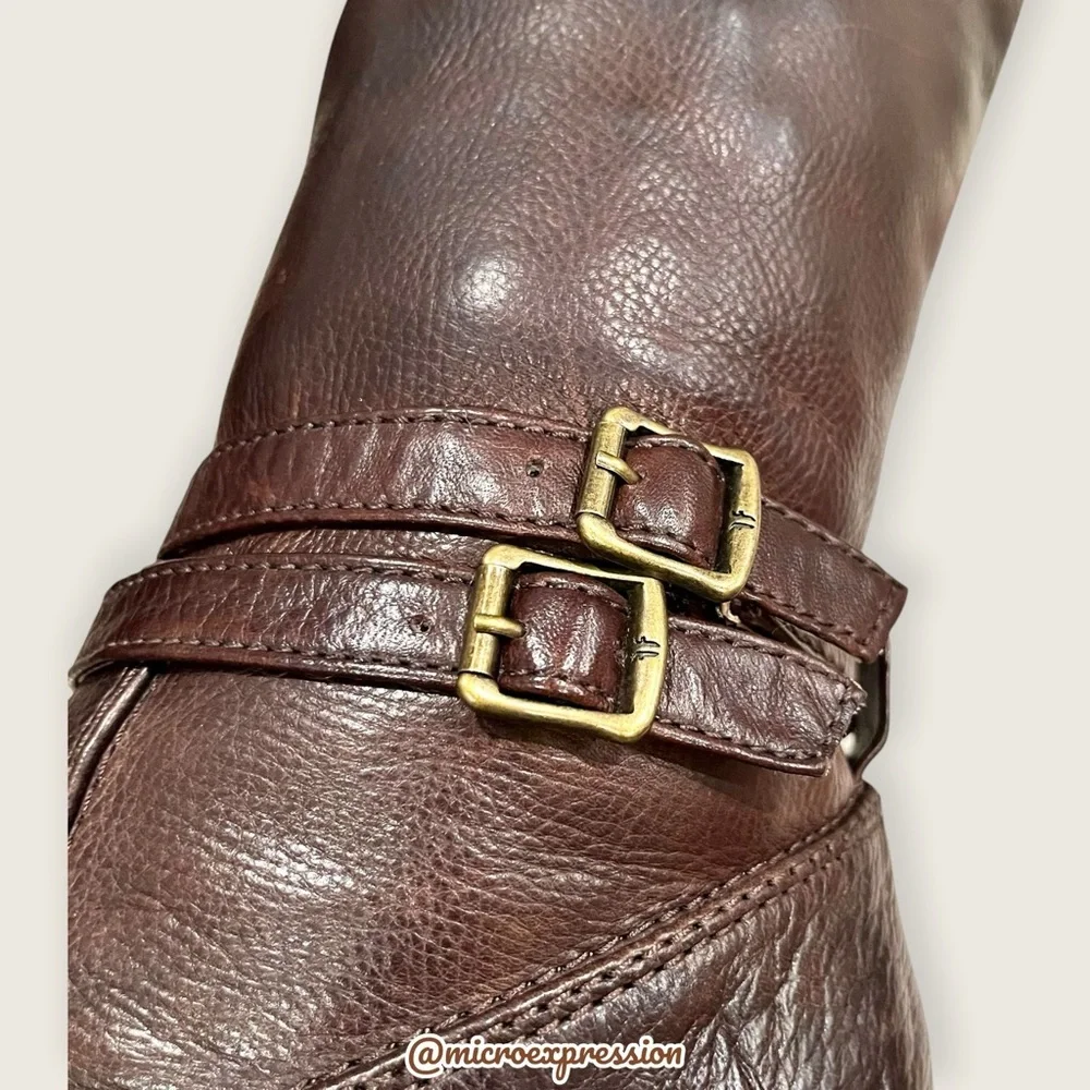 $369 Frye Miranda Slouch Mid Calf Brown Leather Casual Formal Stiletto Booties - Picture 7 of 12